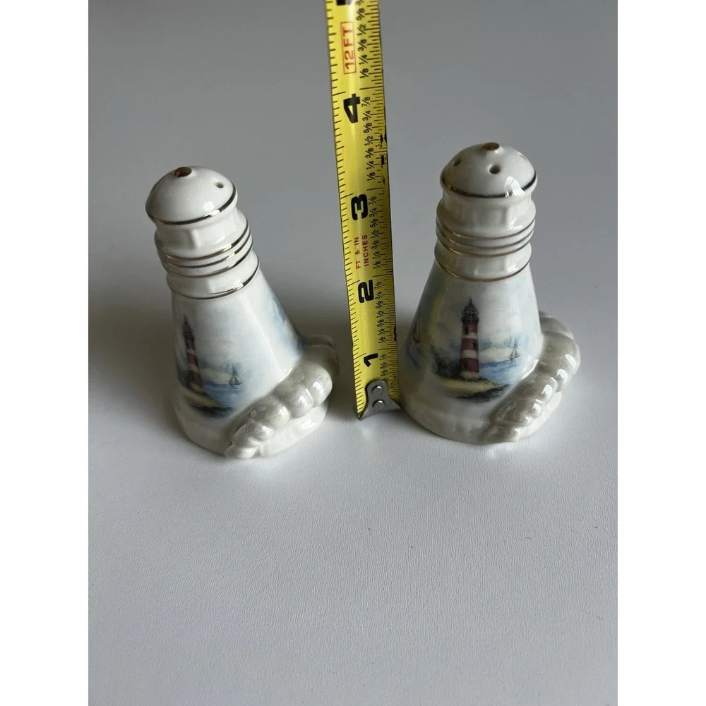 Lighthouse Cove ceramic salt & pepper shakers With lighthouse and sailboat #117